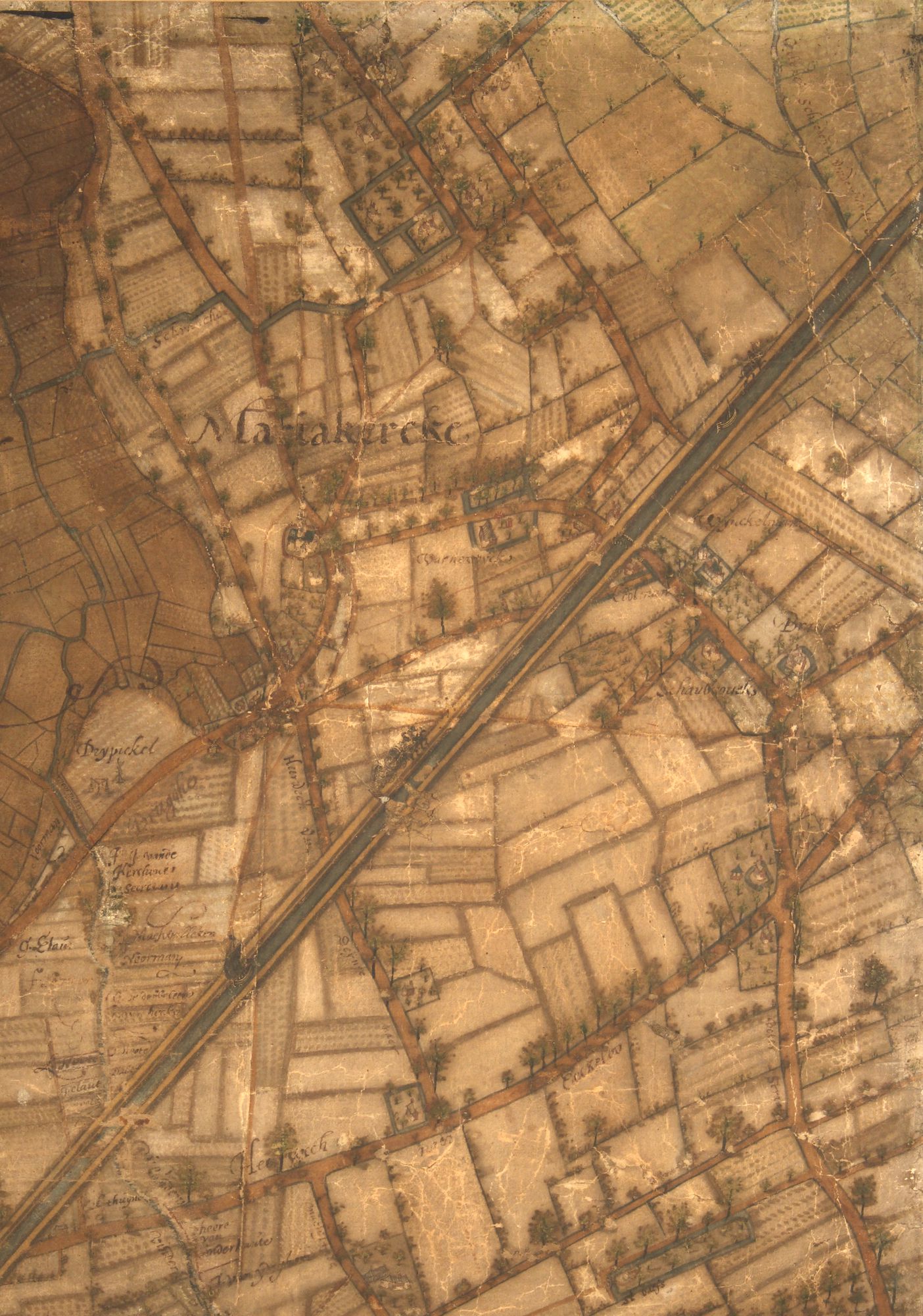 Mariakerke en de Brugse Vaart: kaartdeel 01 (V) van de Kaart van Gent en het Vrije van Gent afgebakend door de Rietgracht, Jacques Horenbault, 1619
