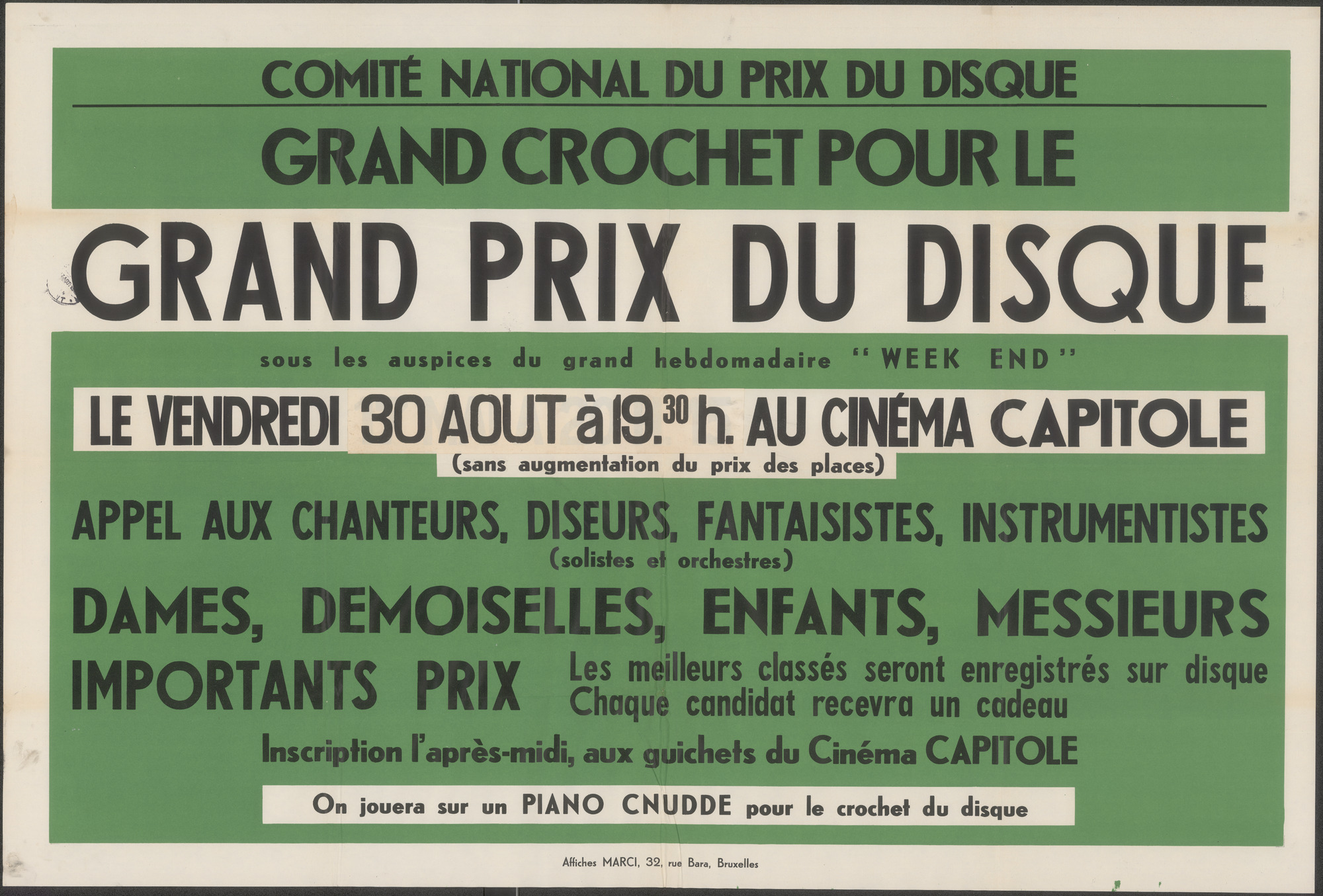 Grand crochet pour le grand prix du disque, sous les auspices du grand hebdomadaire