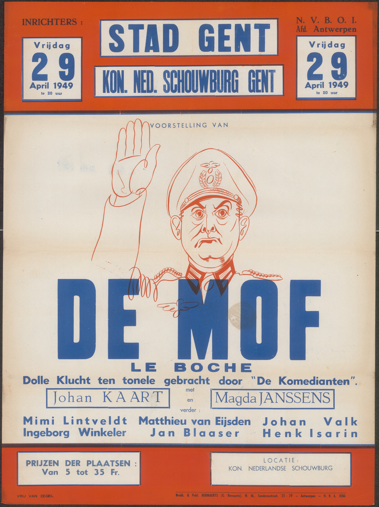 Voorstelling van De Mof le Boche, Koninklijke Nederlandse Schouwburg Gent, Gent, 29 april 1949