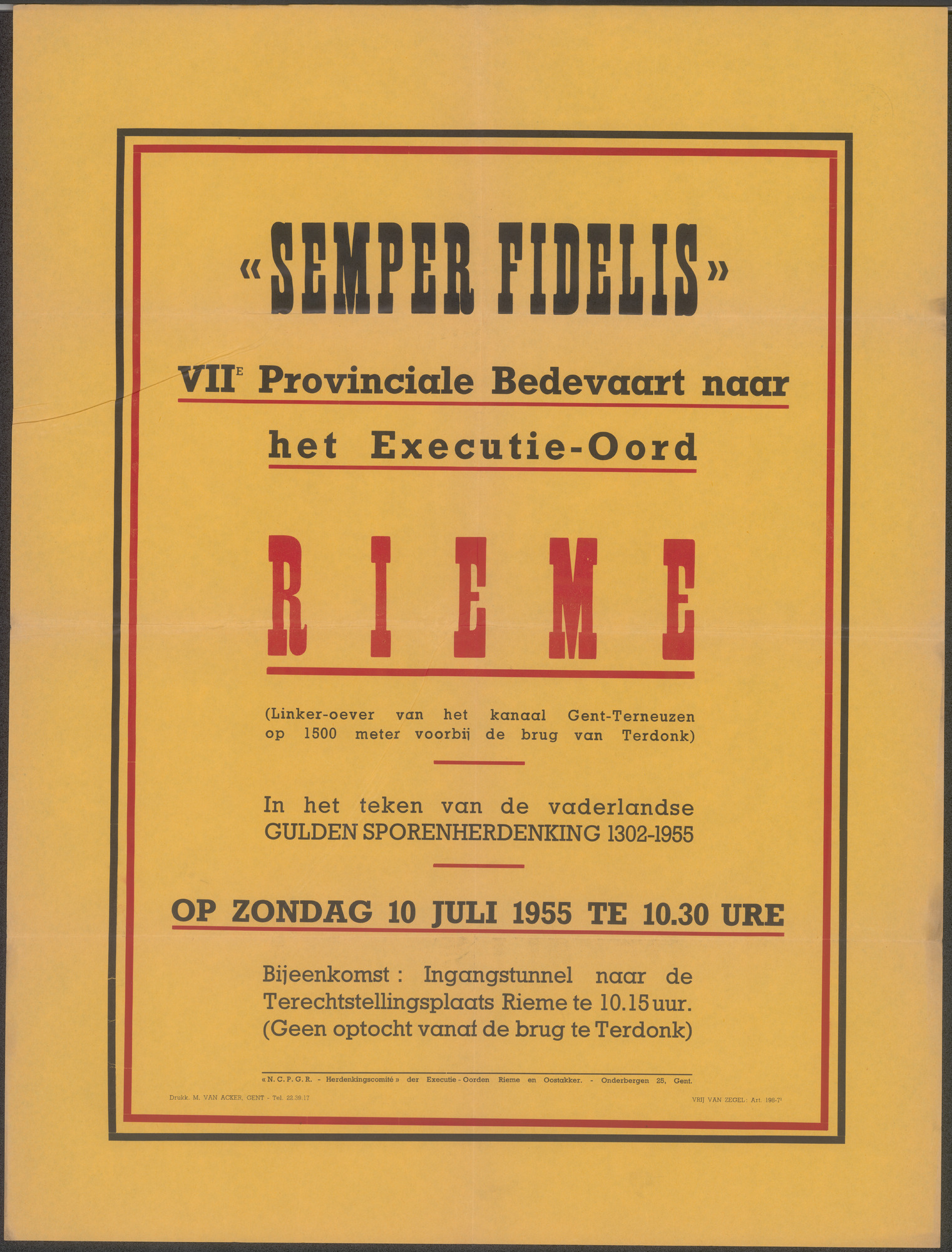 Semper Fidelis, VIIe Provinciale Bedevaart naar het Executie-Oord, Rieme, Gent, 10 juli 1955
