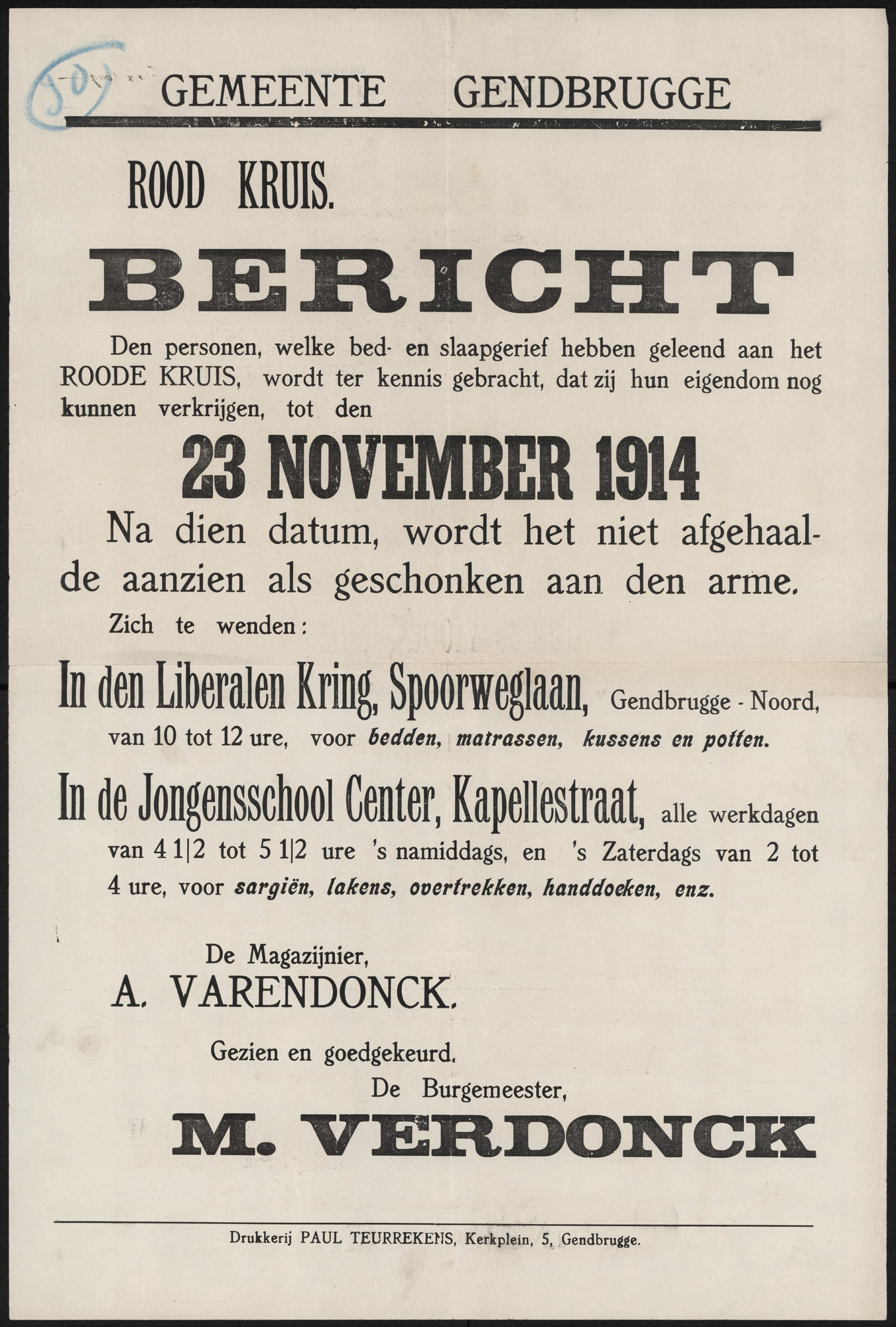 Gemeente Gendbrugge, Rood Kruis, Bericht.
