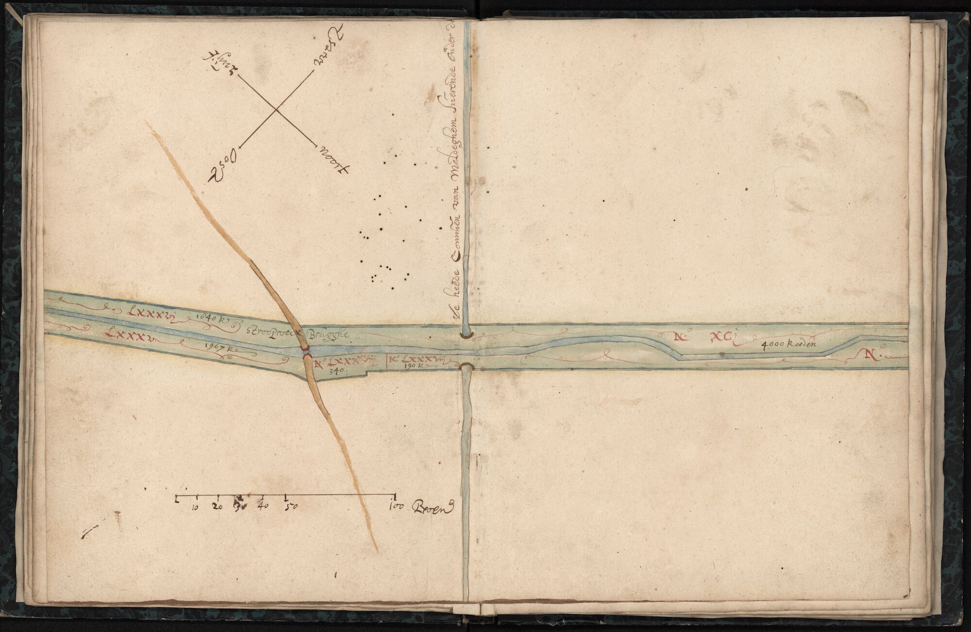 Kaartenboek van de Lieve tussen Damme en de brug van Raveschoot, voorbij Balgerhoeke, Anoniem, 17de eeuw