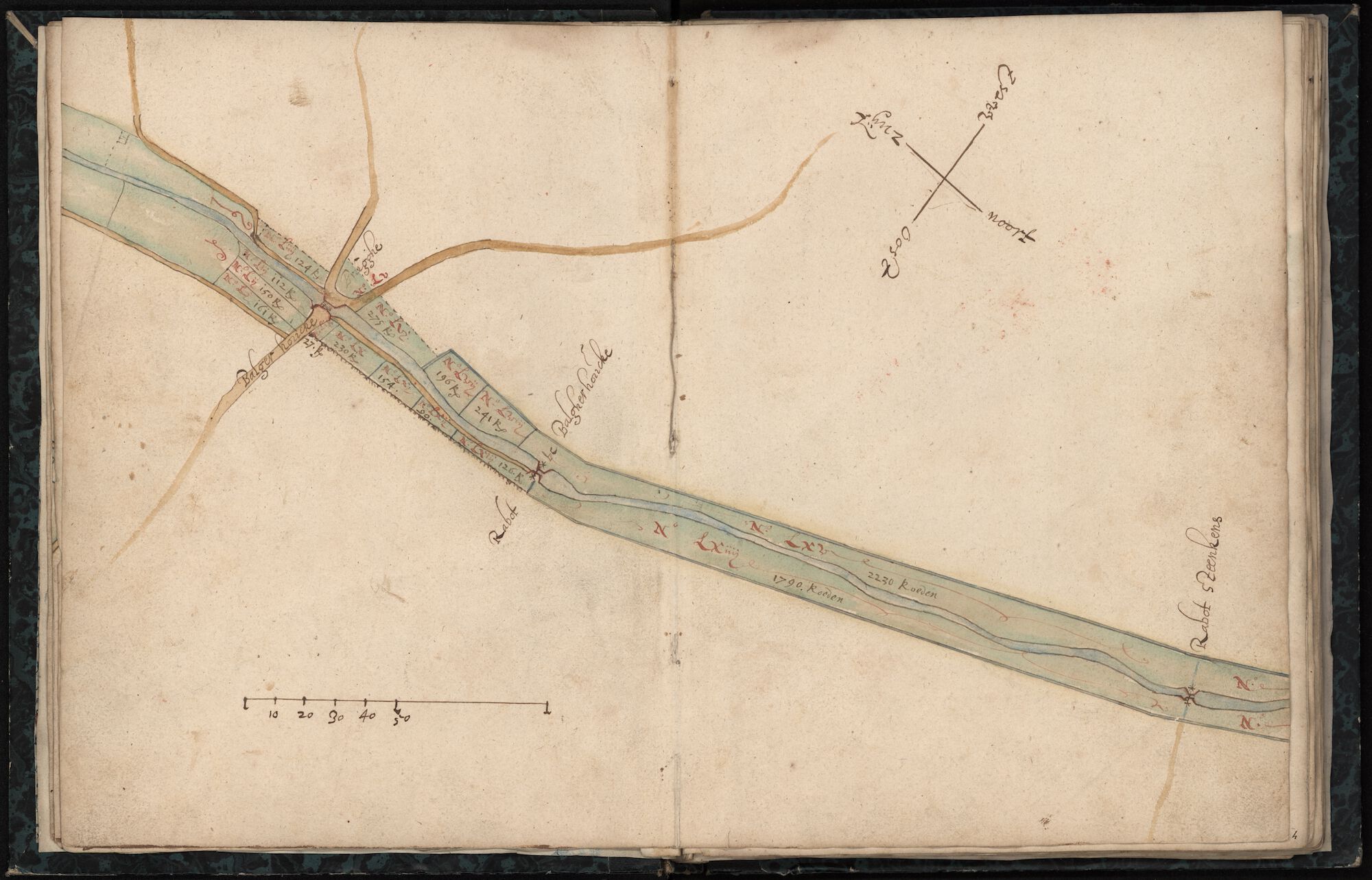 Kaartenboek van de Lieve tussen Damme en de brug van Raveschoot, voorbij Balgerhoeke, Anoniem, 17de eeuw