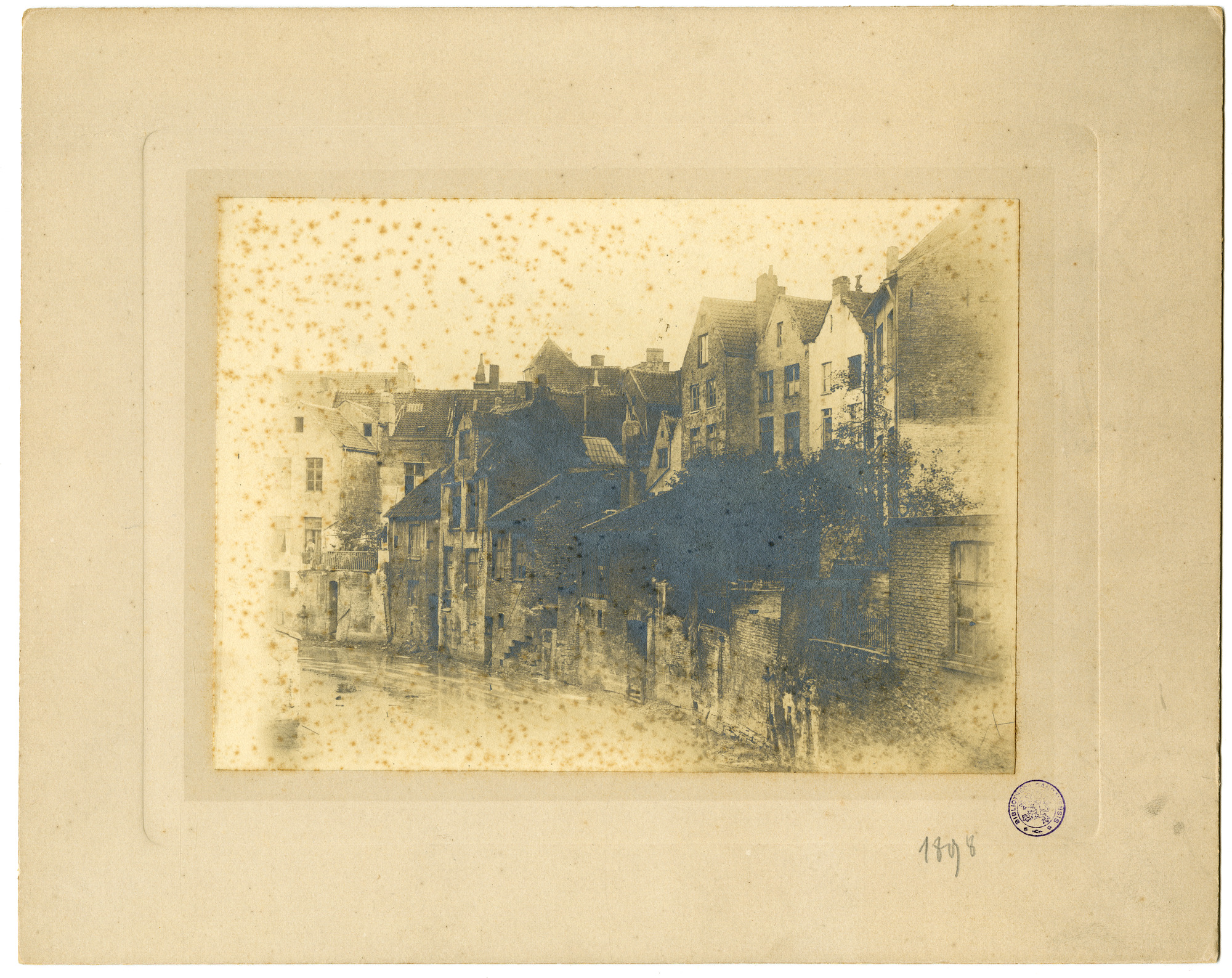 Gent: Oude Houtlei, achterzijde huizen aan de Pekelharing, Houtlei gedemt in 1899