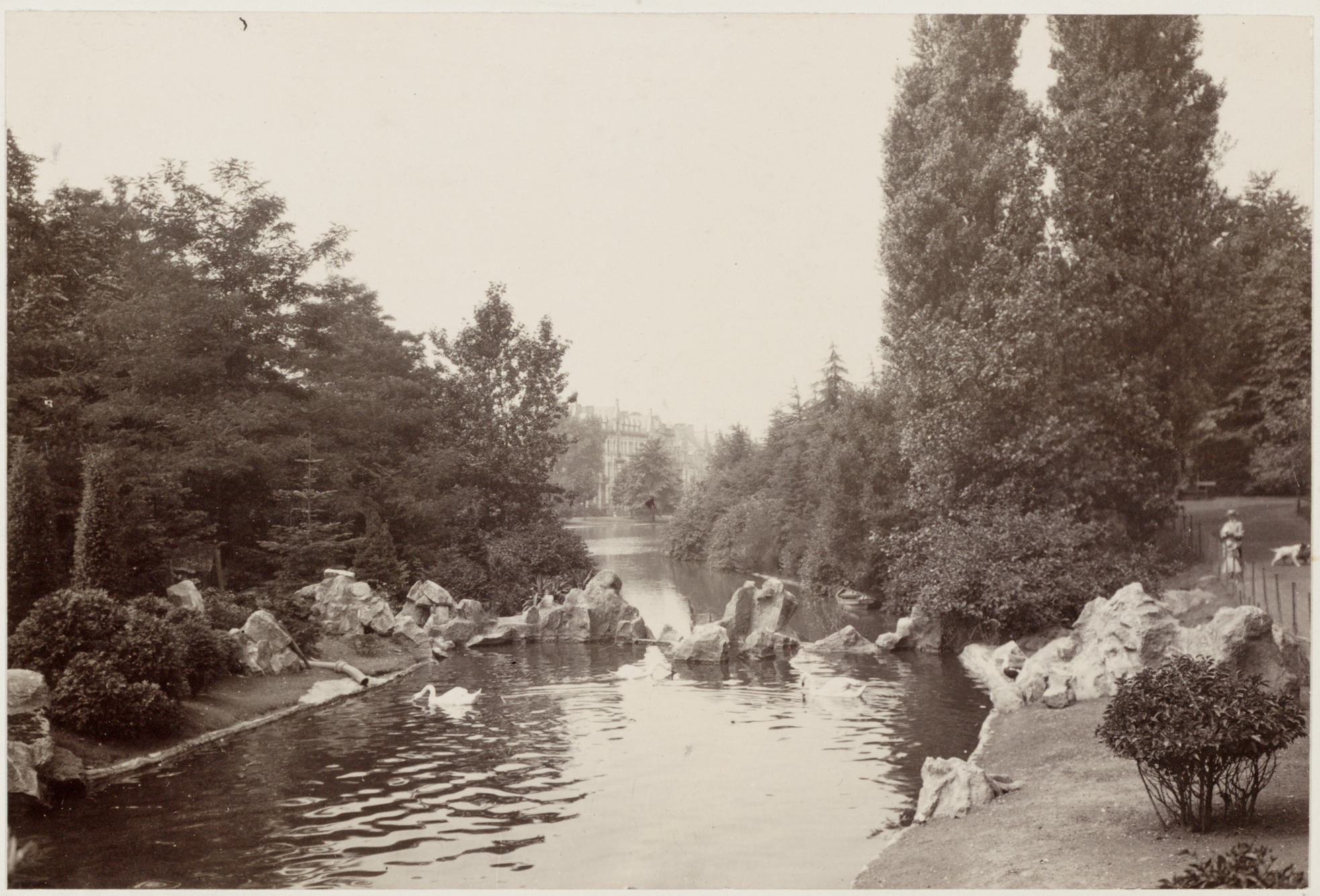 Gent: Citadelpark: vijver, Parklaan op achtergrond, na 1900