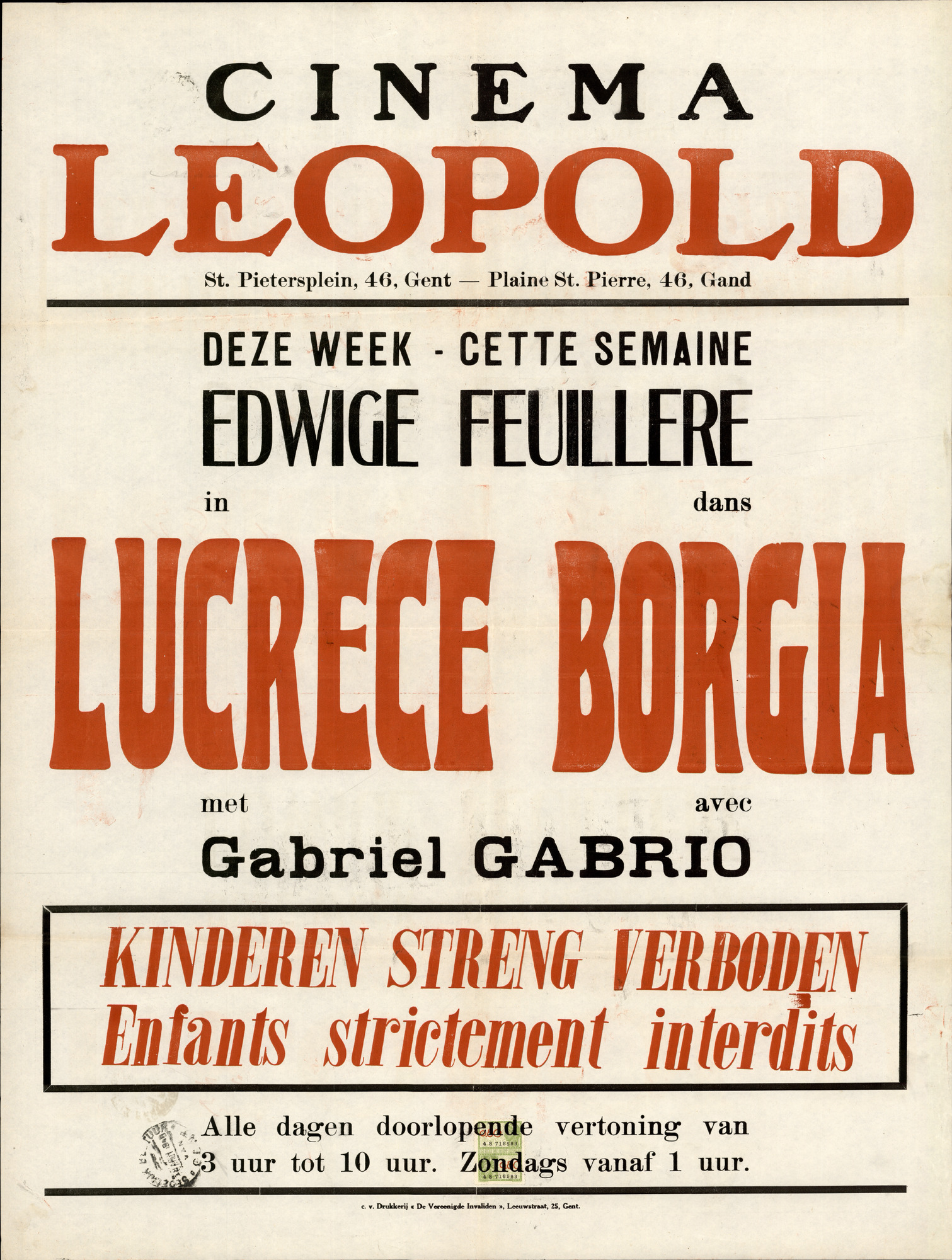 Lucrèce Borgia, Cinema Leopold, Gent, 1948