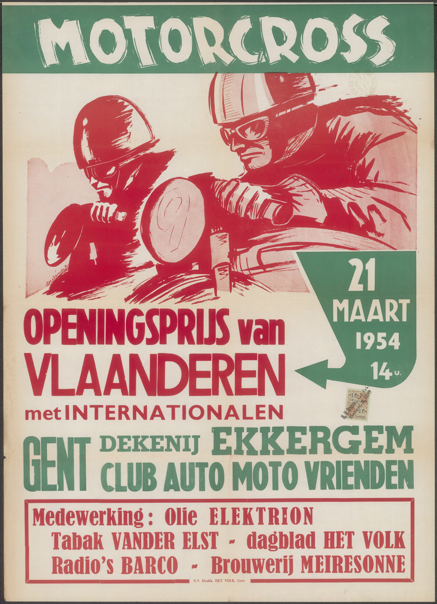 Motorcross, Openingsprijs van Vlaanderen met Internationalen, Gent, Dekenij Ekkergem, 21 maart 1954