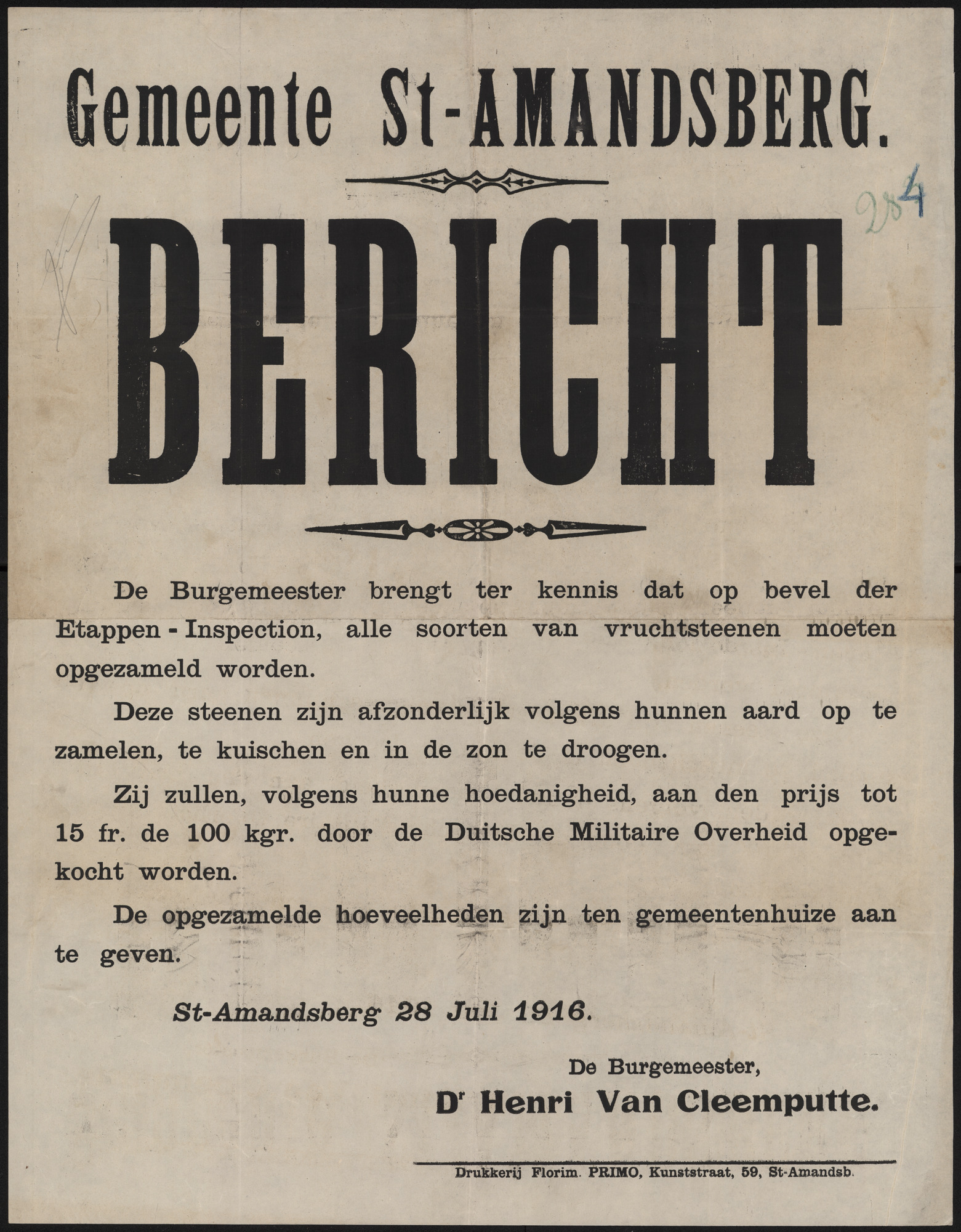 Gemeente St-Amandsberg, Bericht.