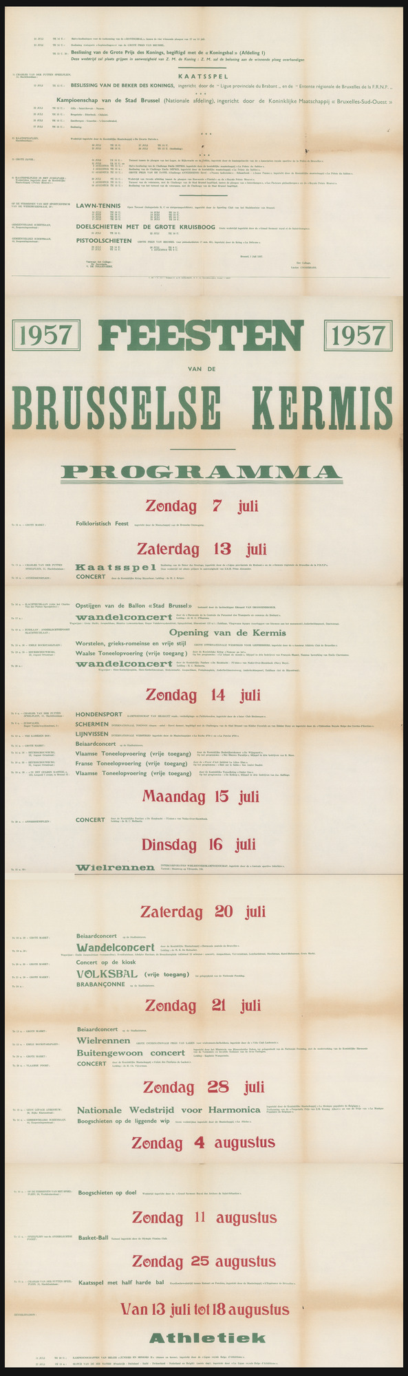 Feesten van de Brusselse Kermis, Brussel, 7 juli - 25 augustus 1957