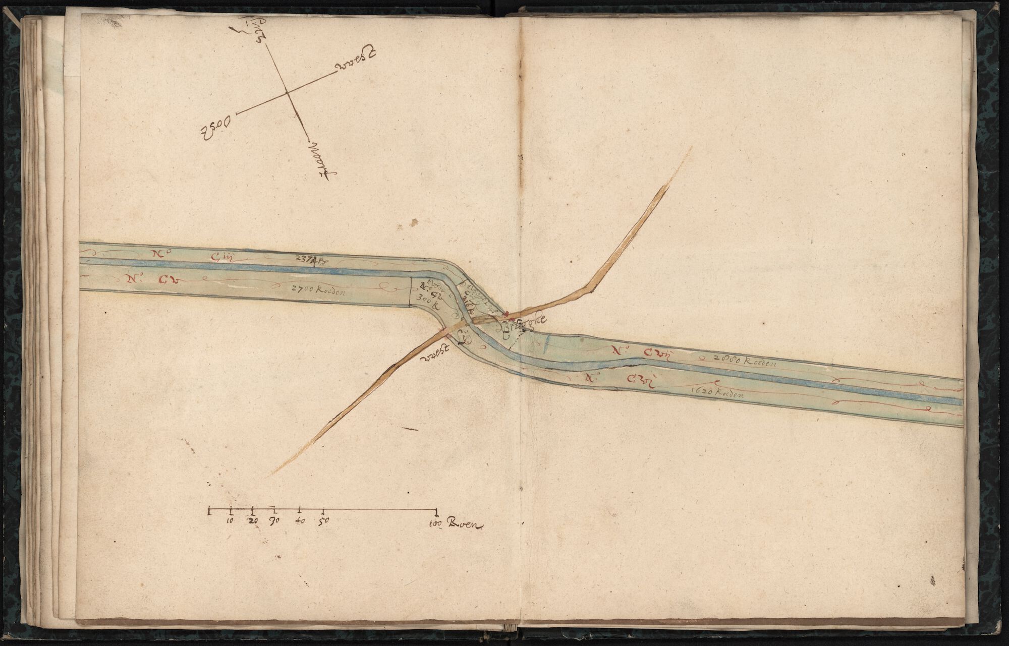 Kaartenboek van de Lieve tussen Damme en de brug van Raveschoot, voorbij Balgerhoeke, Anoniem, 17de eeuw