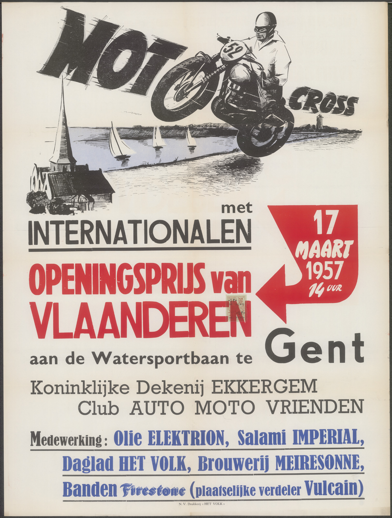 Motocross met Internationalen, Openingsprijs van Vlaanderen, aan de Watersportbaan te Gent, 17 maart 1957