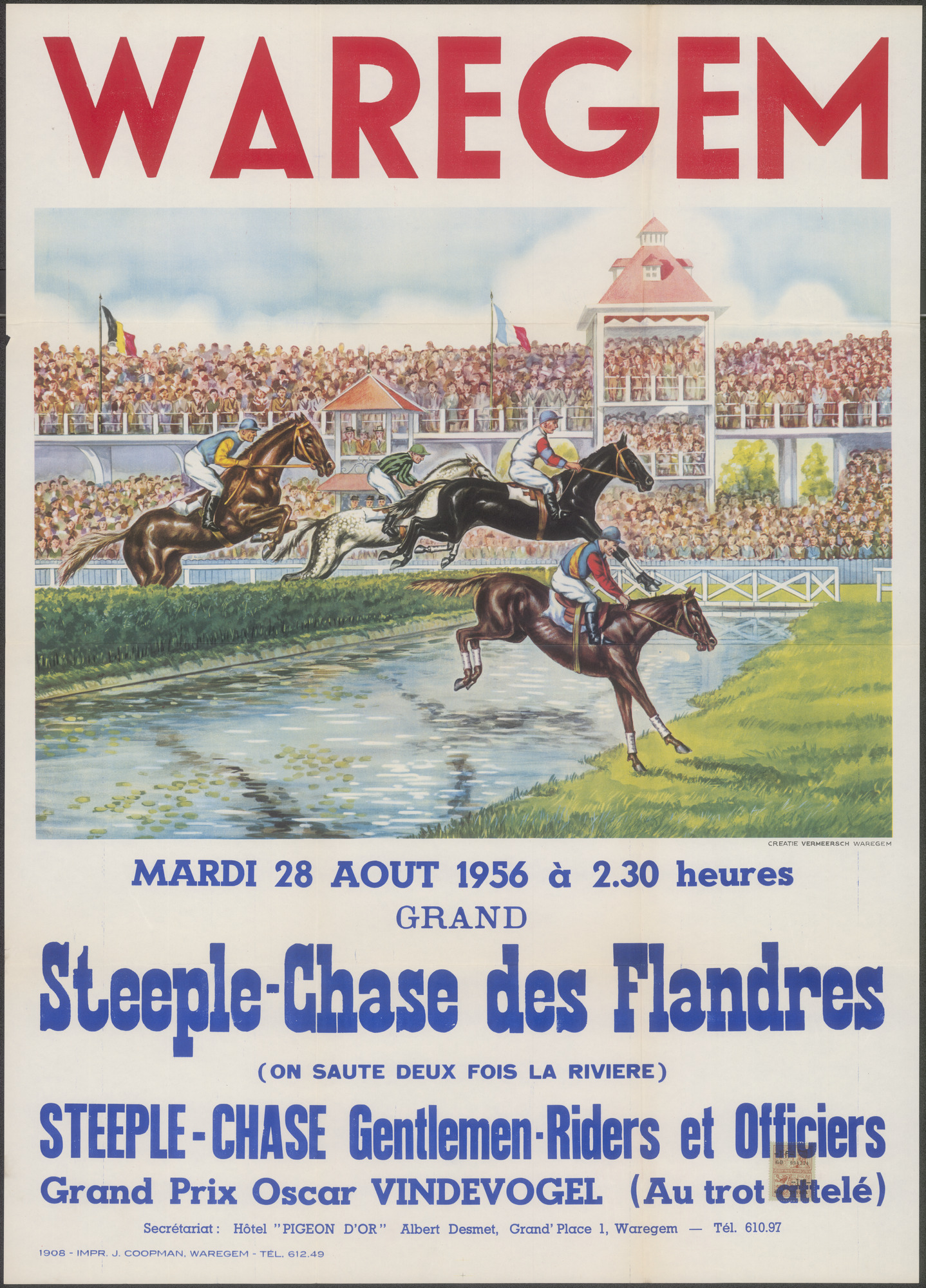 Waregem, Grand Steeple-Chase des Flandres, Steeple-Chase Gentlemen-Riders et Officiers, Grand Prix Oscar Vindevogel, mardi 28 aout 1956