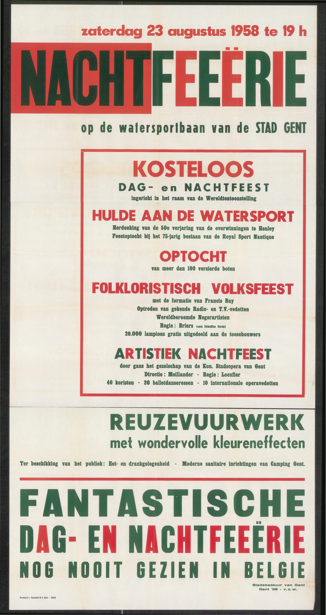 Nachtfeeërie op de Watersportbaan van de Stad Gent, 23 augustus 1958