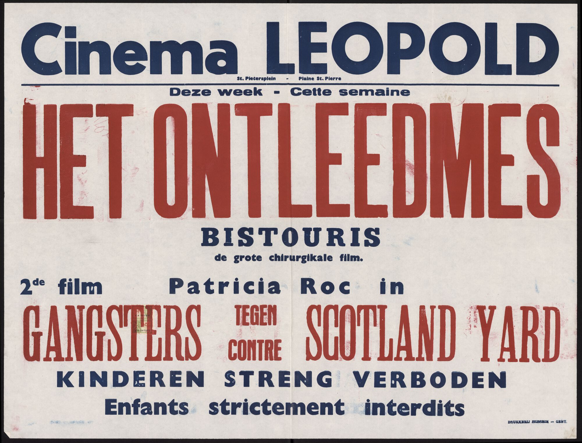 Het ontleedmes (film 1), Gangsters tegen Scotland Yard (film 2), Cinema Leopold, Gent, november 1948