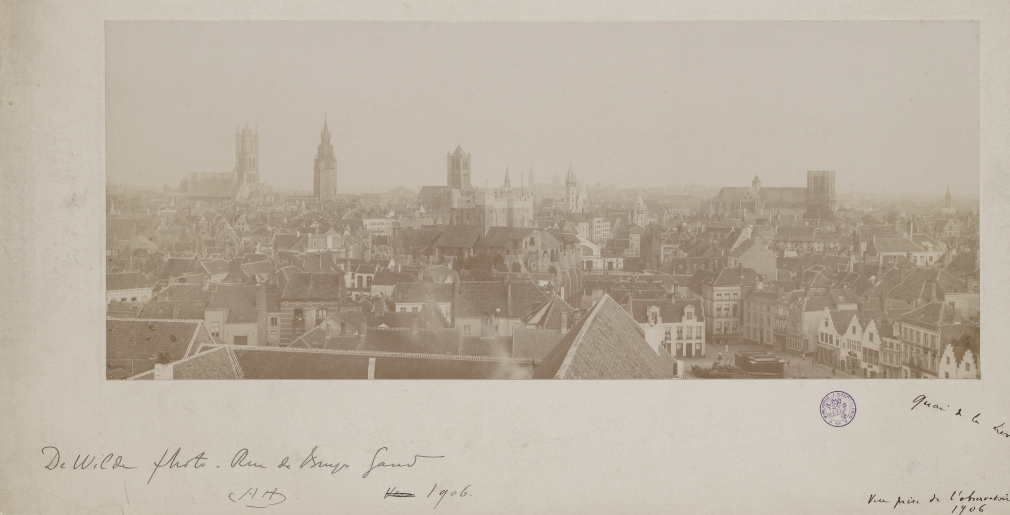 Gent: panoramisch gezicht op de binnenstad vanaf de uitkijktoren van de brandweerkazerne, 1906