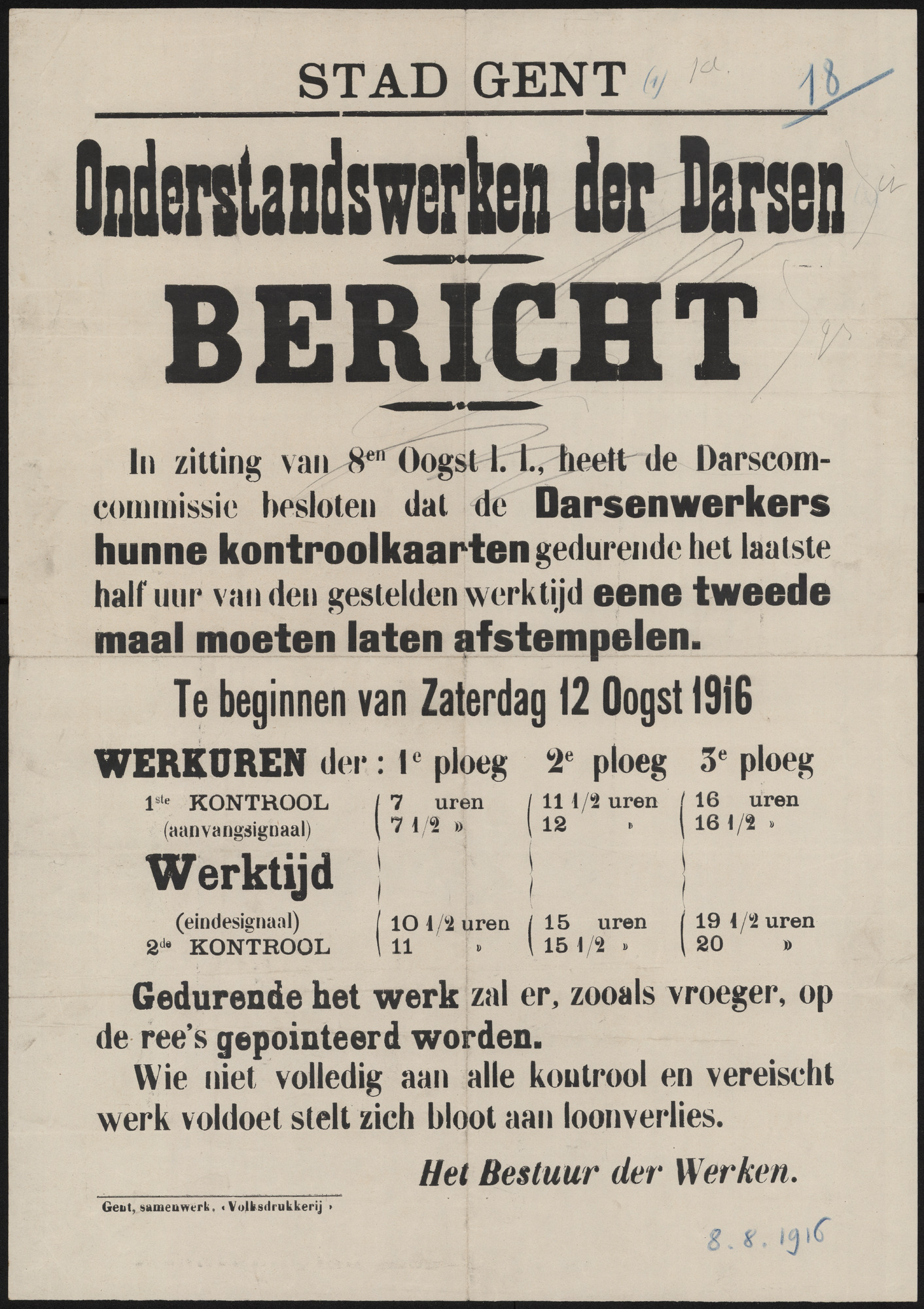 Stad Gent, Onderstandswerken der Darsen, Bericht.