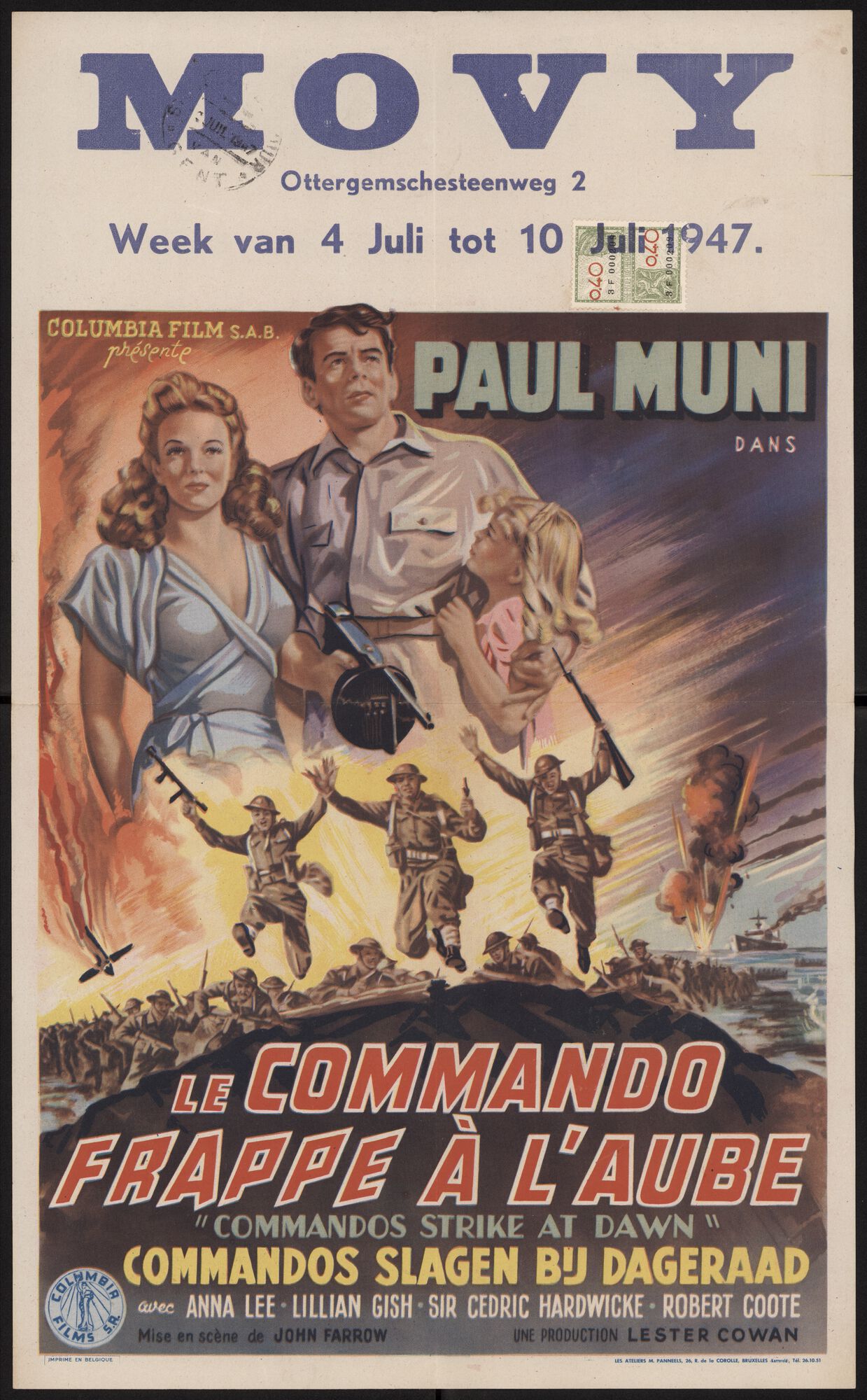 Commandos Strike at Dawn | Le commando frappe à l'aube | Commandos slagen bij dageraad, Movy, Gent, 4 - 10 juli 1947