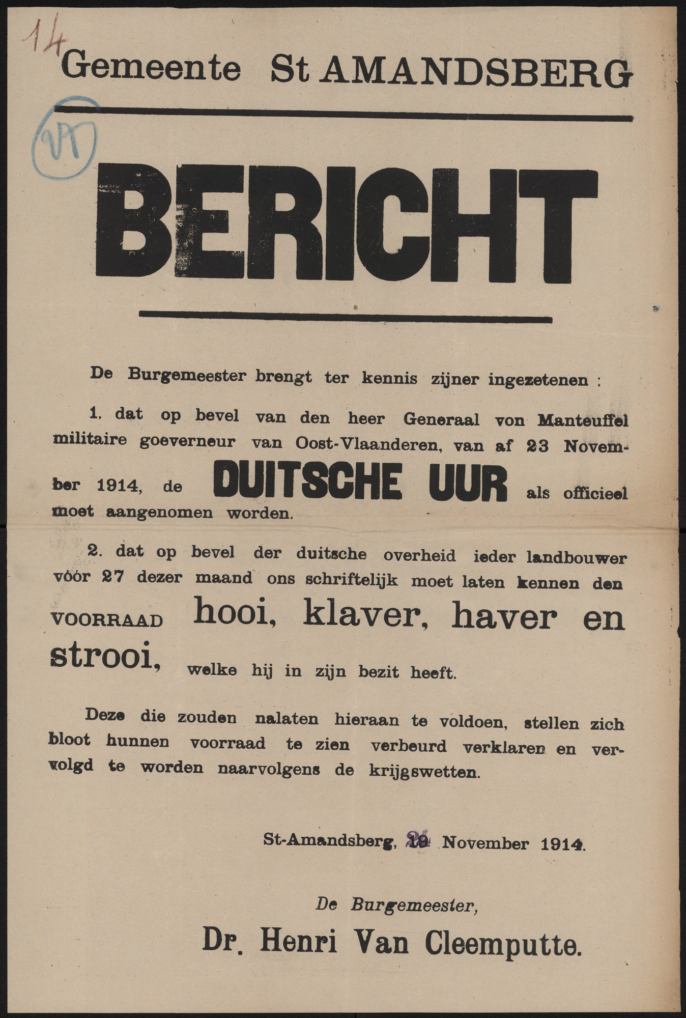 Gemeente St Amandsberg, Bericht.
