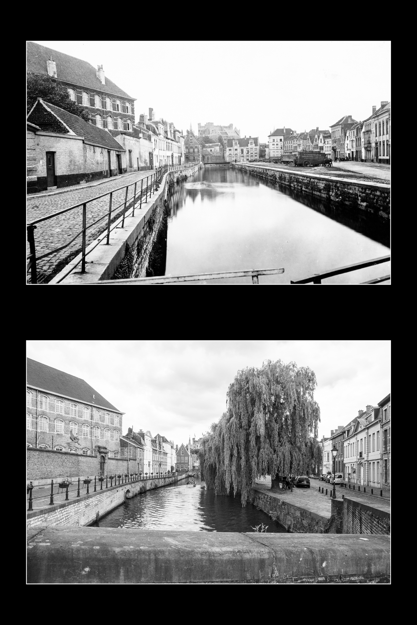 Gent: Augustijnenkaai en Lievekaai: zicht op de Lieve vanaf de Academiebrug