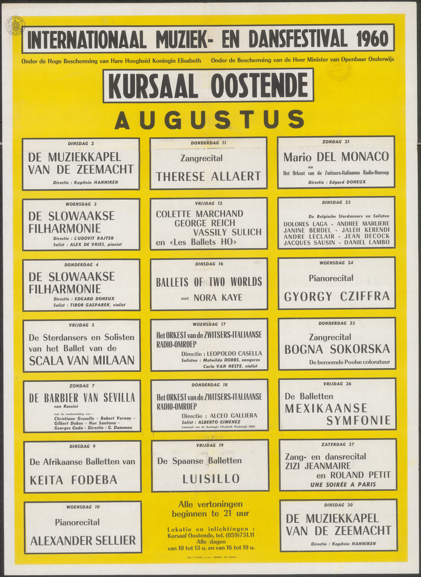 Internationaal Muziek- en Dansfestival 1960, Kursaal Oostende, augustus 1960